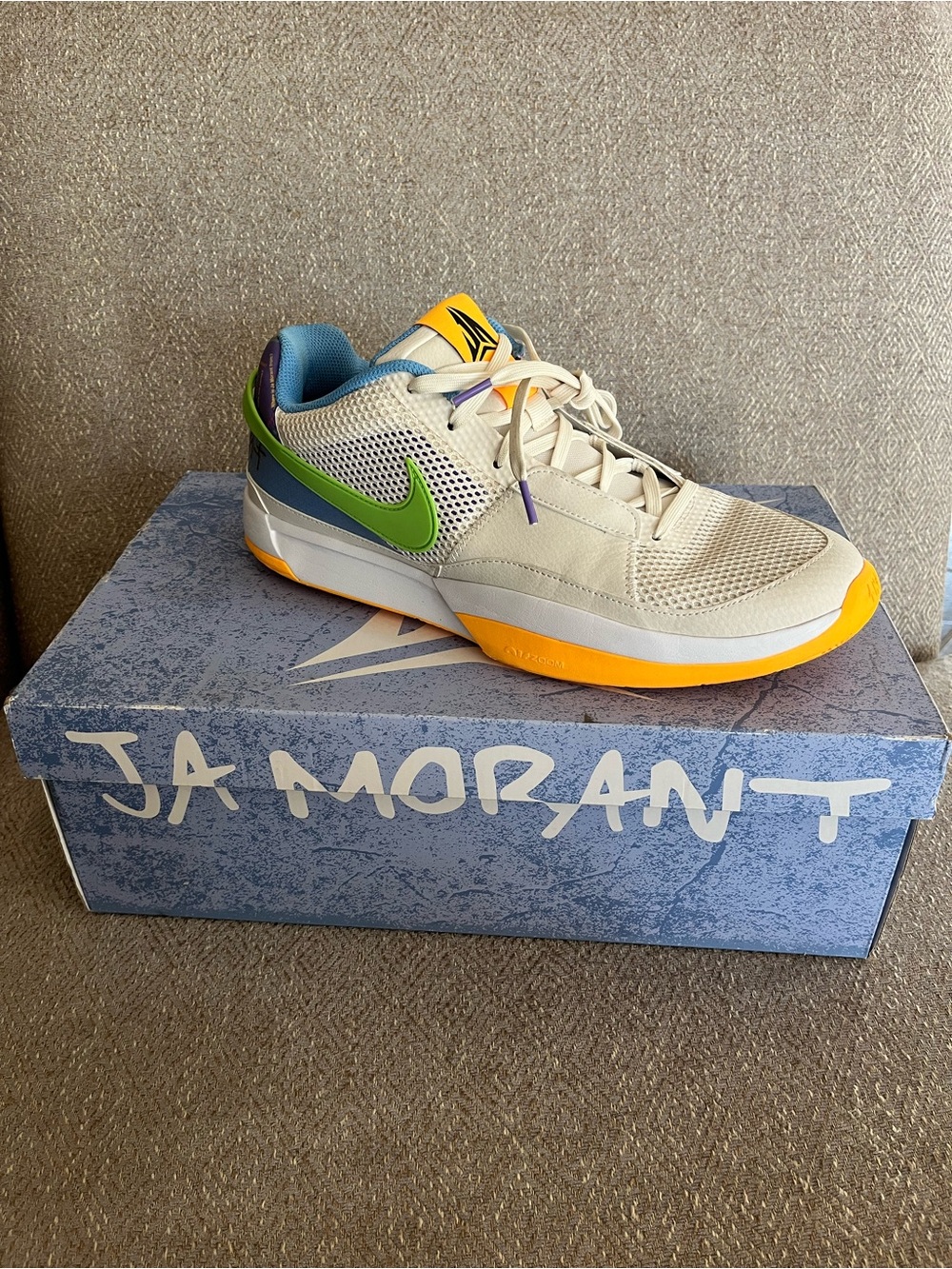 Nike Low-Profile Basketball Shoe - White with Green & Yellow Accents